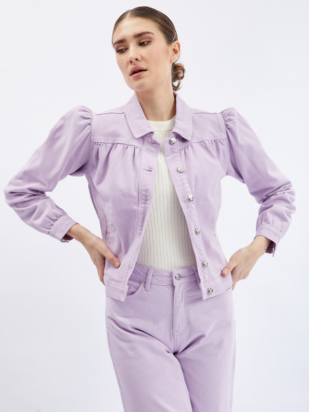 Orsay Jachetă de damă din denim violet deschis cu mâneci cu volane ORSAY