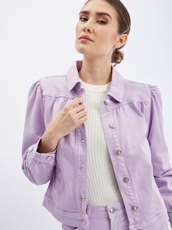 Orsay Jachetă de damă din denim violet deschis cu mâneci cu volane ORSAY
