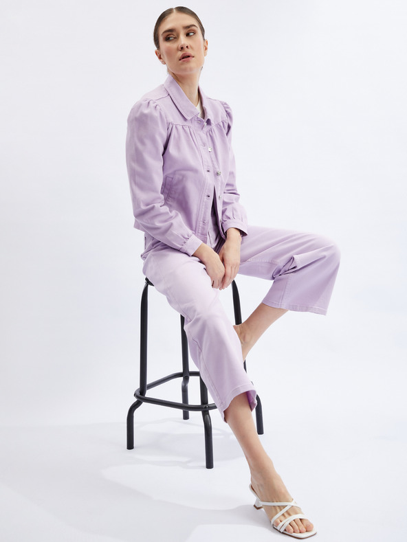 Orsay Jachetă de damă din denim violet deschis cu mâneci cu volane ORSAY