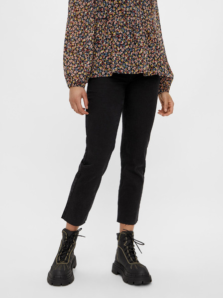 Pieces Blugi negri cropped straight fit Pieces Luna