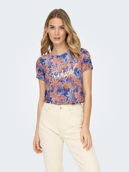 ONLY Tricou floral portocaliu și albastru ONLY Rilla