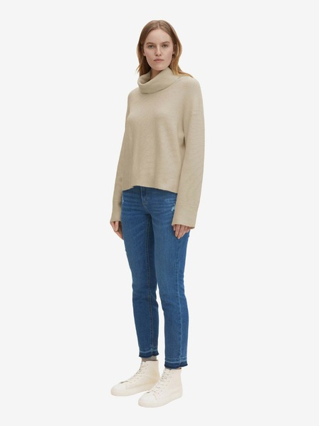 Tom Tailor Blugi slim fit cropped albaștri pentru femei cu efect rupt Tom Tailor