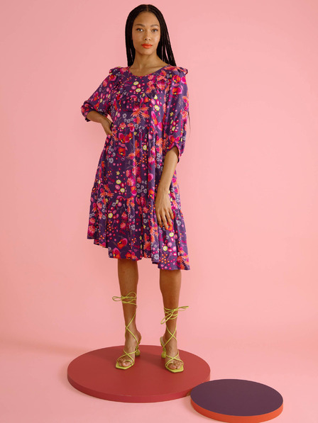 Blutsgeschwister Rochie florală roz și mov pentru femei Blutsgeschwister Fabala By Butterfly