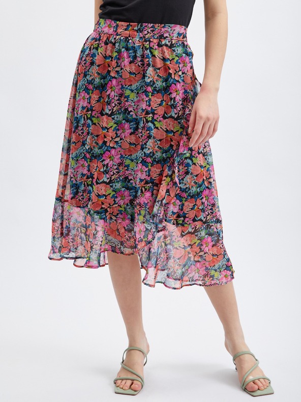 Orsay Fustă florală roșie și neagră ORSAY