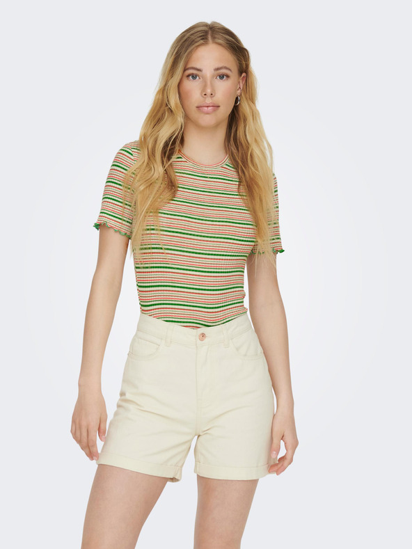 ONLY Tricou cu dungi verde și bej pentru femei ONLY Janie