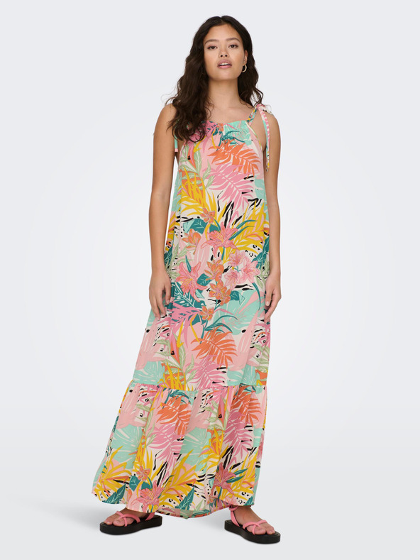 Jacqueline de Yong Rochie maxi florală verde și roz pentru femei JDY Daisy