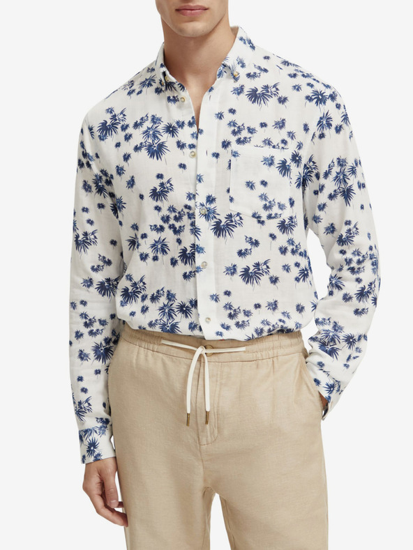 Scotch & Soda Cămașă alb cu flori Scotch & Soda pentru bărbați
