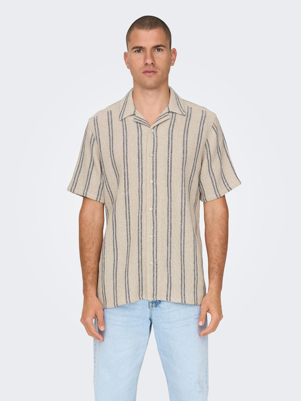 ONLY & SONS Cămașă bărbătească bej cu dungi și mânecă scurtă ONLY & SONS Trev