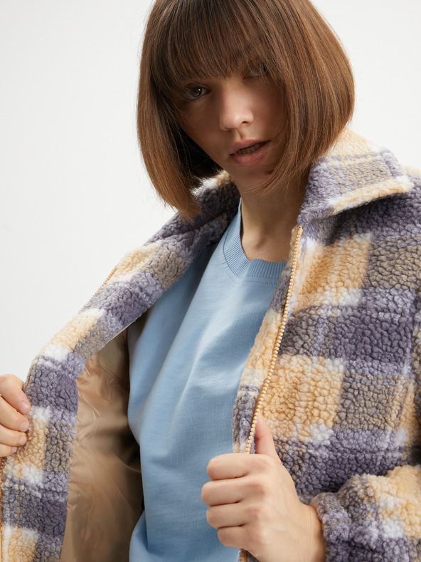 O'Neill Hanorac cu fermoar în carouri din fleece gri și portocaliu O'Neill Check