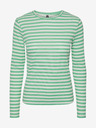 Pieces Tricou de bază cu mânecă lungă, dungat, verde, pentru femei Pieces Hand