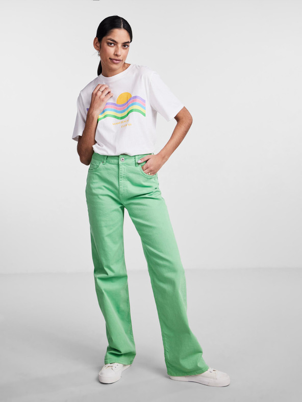 Pieces Blugi cu picior lat pentru femei verde deschis Pieces Holly