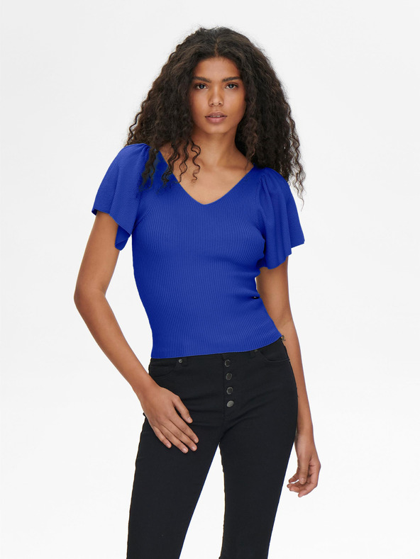 ONLY Tricou cu nervuri albastru închis pentru femei ONLY Leelo