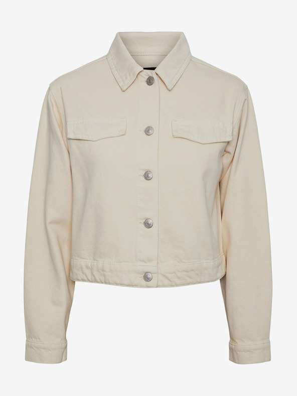 Pieces Jachetă din denim pentru femei Cream Pieces Tessie