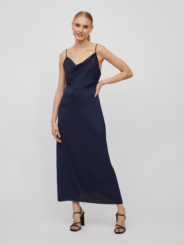 Vila Rochie maxi din satin albastru închis pentru femei VILA Ravenna