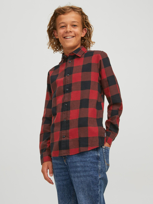 Jack & Jones Cămașă în carouri neagră și roșie Jack & Jones Gingham pentru băieți