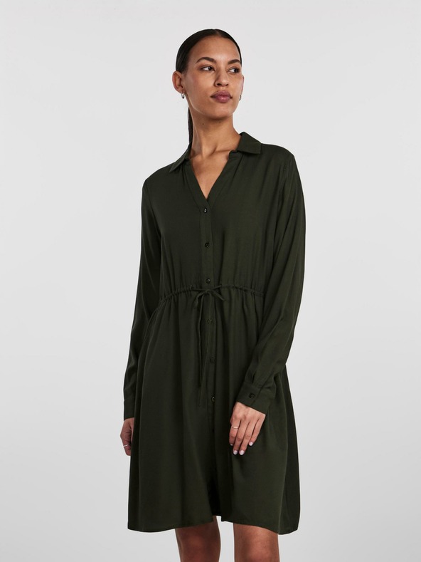 Pieces Rochie cămașă verde închis pentru femei Pieces Nova