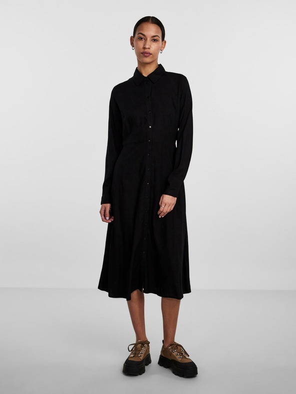 Pieces Rochie cămașă midi neagră pentru femei Pieces Nova