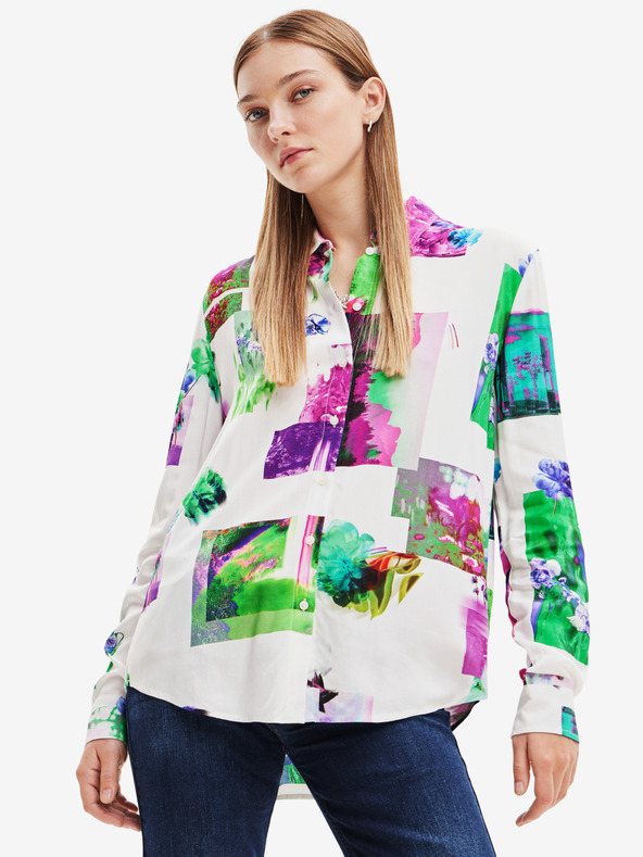 Desigual Cămașă cu model verde și alb pentru femei Desigual Trieste