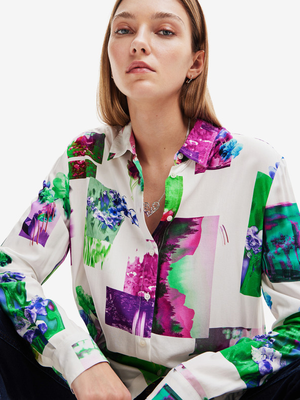 Desigual Cămașă cu model verde și alb pentru femei Desigual Trieste