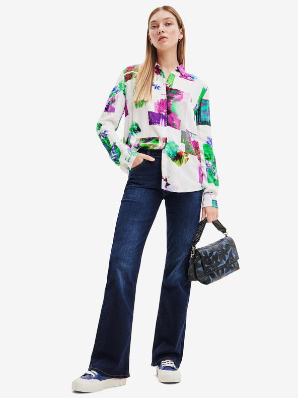 Desigual Cămașă cu model verde și alb pentru femei Desigual Trieste