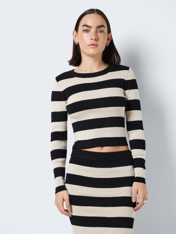 Noisy May Cardigan pulover cu dungi crem și negre pentru femei Noisy May Jaz
