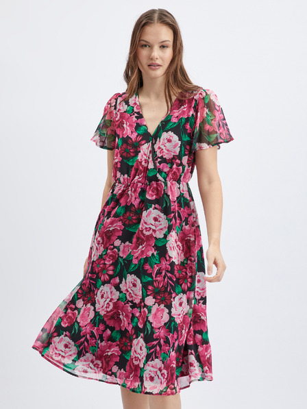 Orsay Rochie florala damă neagră și roz ORSAY