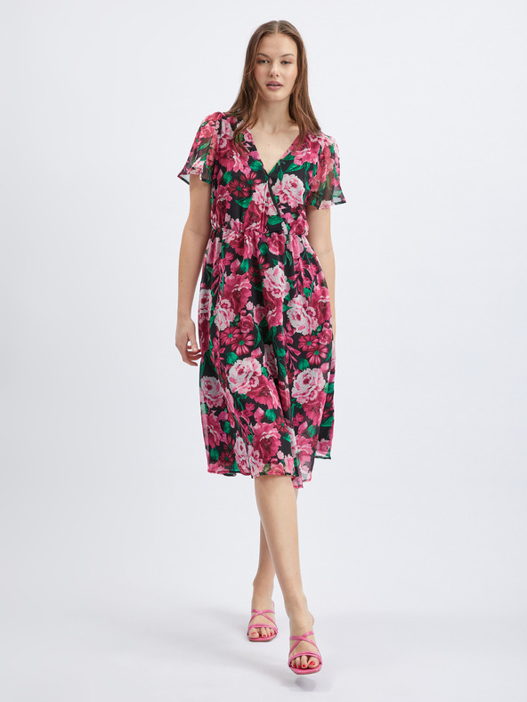 Orsay Rochie florala damă neagră și roz ORSAY