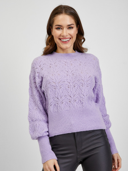 Orsay Pulover de damă violet deschis cu model cu mâneci balon ORSAY