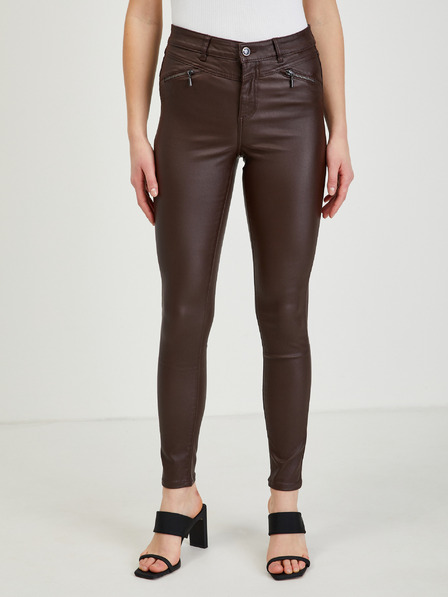 Orsay Pantaloni maro închis din imitație de piele pentru femei ORSAY