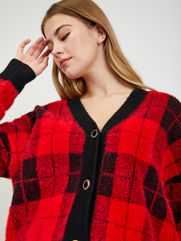 Orsay Cardigan în carouri de damă negru-roșu ORSAY