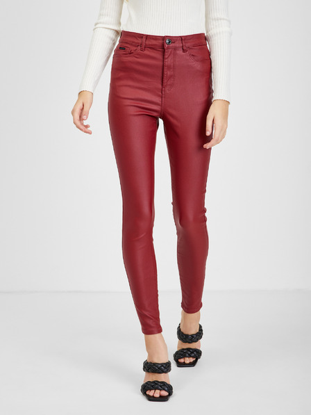 Orsay Pantaloni vișinii din imitație de piele pentru femei ORSAY