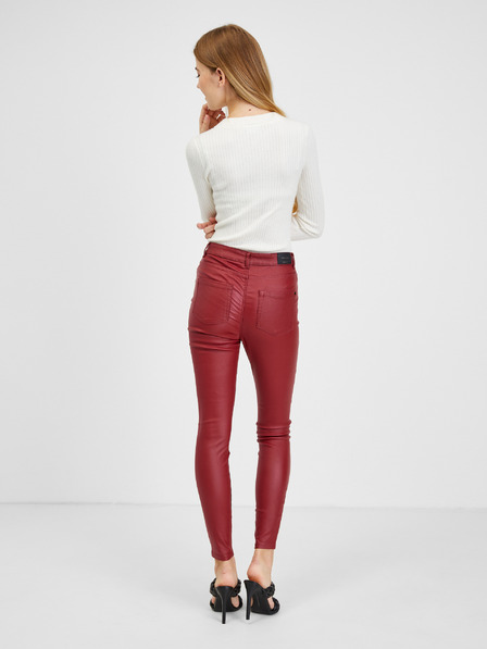 Orsay Pantaloni vișinii din imitație de piele pentru femei ORSAY