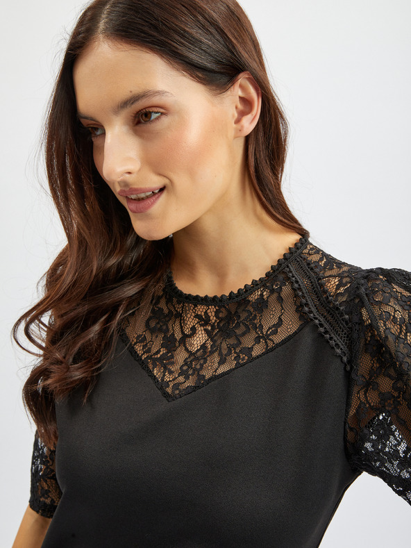 Orsay Rochie de damă neagră cu dantelă ORSAY