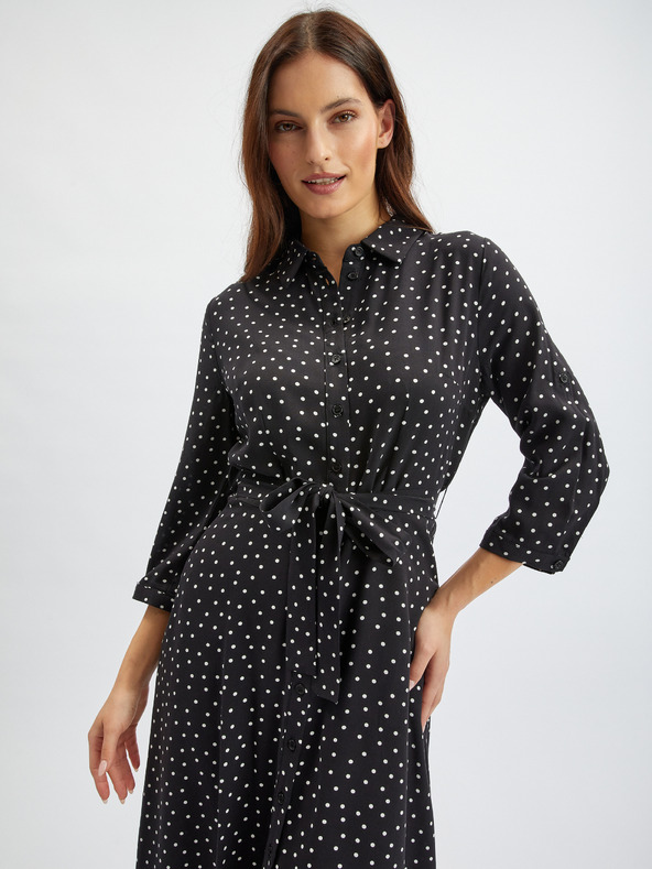 Orsay Rochie tip cămașă neagră cu buline midi ORSAY