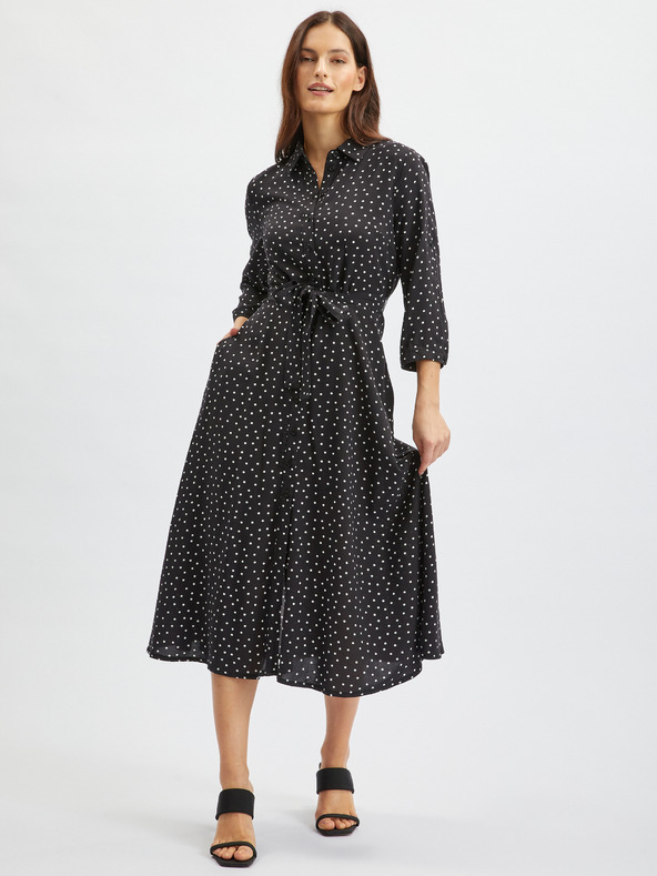 Orsay Rochie tip cămașă neagră cu buline midi ORSAY