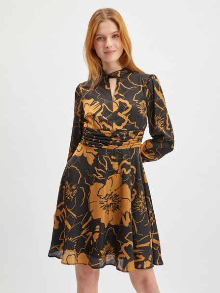 Orsay Rochie de damă din satin floral maro-negru ORSAY