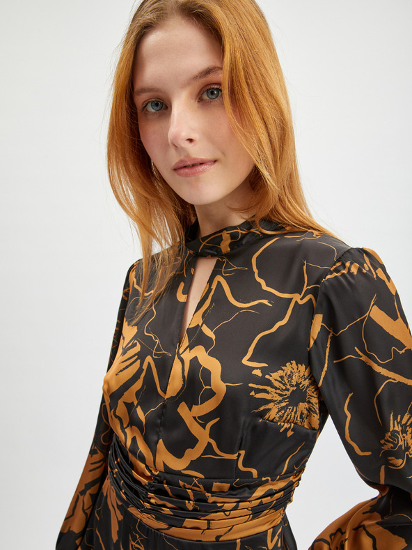 Orsay Rochie de damă din satin floral maro-negru ORSAY