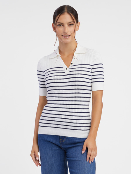 Orsay Tricou polo cu dungi crem pentru femei ORSAY