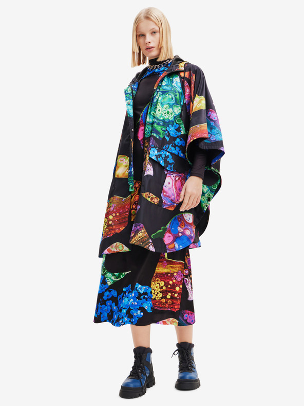 Desigual Negru Desigual Poncho cu model pentru femei Manchas Colima