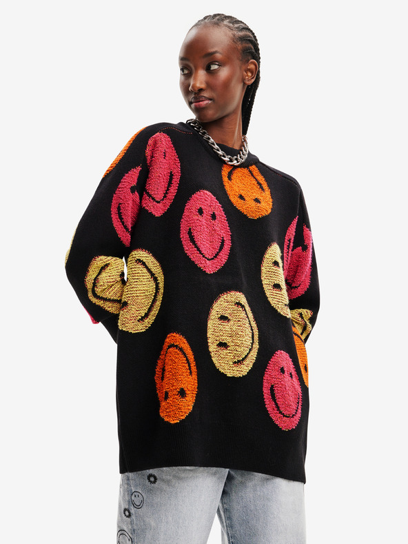 Desigual Pulover supradimensionat cu model Smiley de la Desigual, negru, pentru femei