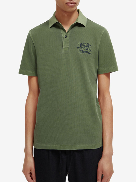 Scotch & Soda Tricou polo verde pentru bărbați Scotch & Soda Garment Dye