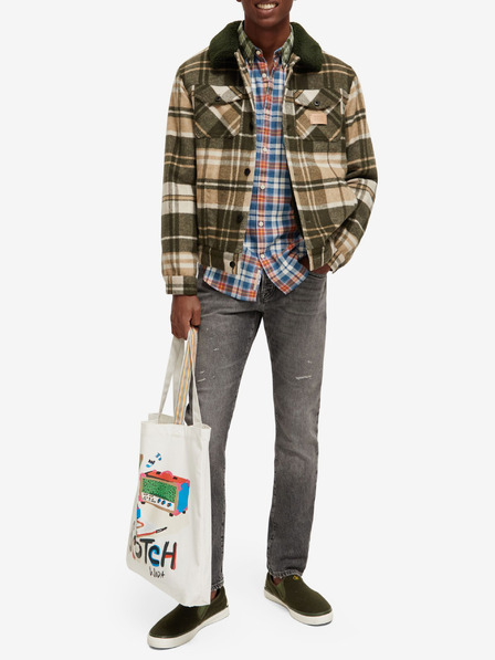 Scotch & Soda Jachetă cămașă din amestec de lână verde și bej pentru bărbați Scotch & Soda Teddy