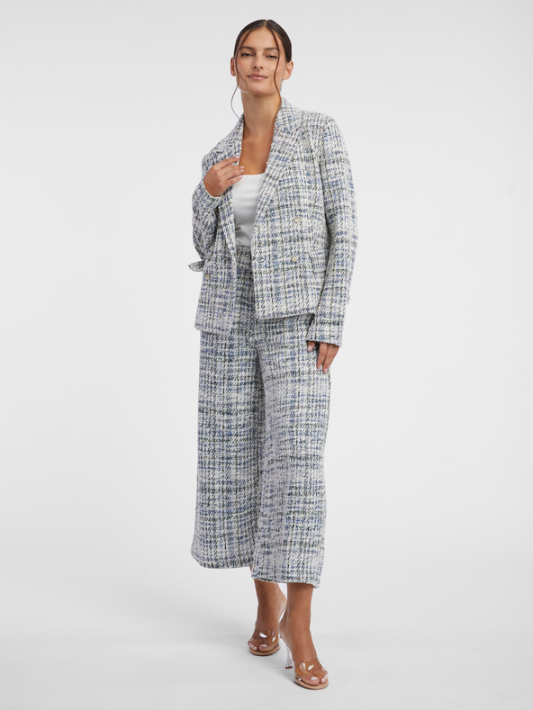 Orsay Jachetă cu închidere dublă din tweed albastru-crem pentru femei OR