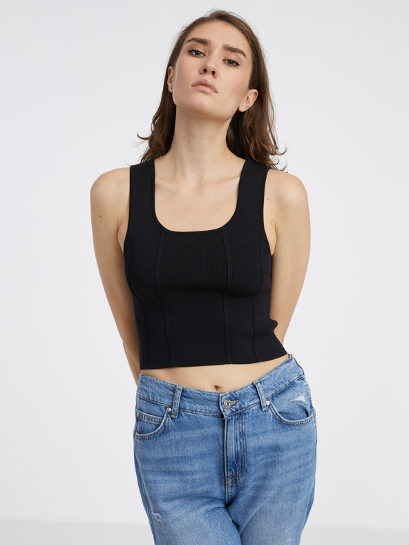 Noisy May Tricou crop top negru pentru femei din amestec de lână Noisy May Haisley