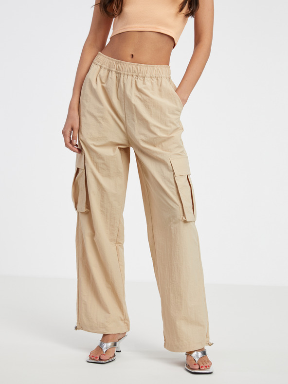 ONLY Pantaloni de damă din piele de căprioară bej cu buzunare ONLY Karin