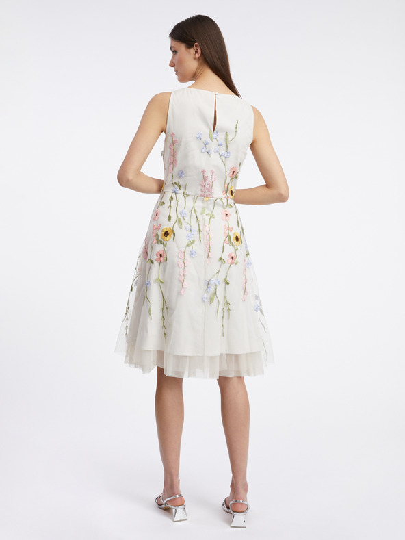 Orsay Rochie albă de damă cu flori până la genunchi ORSAY