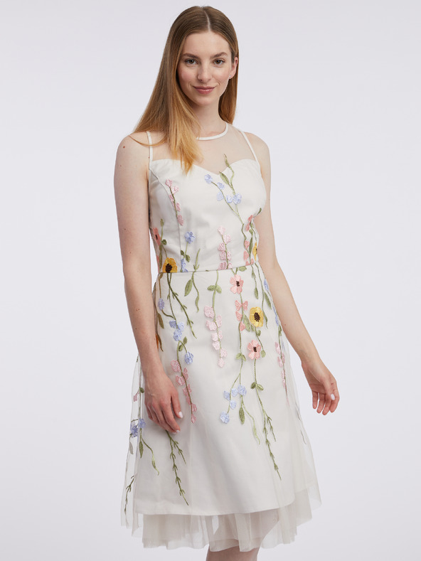 Orsay Rochie albă de damă cu flori până la genunchi ORSAY
