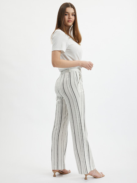Orsay Pantaloni din in alb cu dungi pentru femei ORSAY