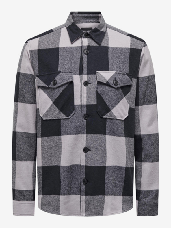 ONLY & SONS Cămașă în carouri din flanel pentru bărbați ONLY & SONS Milo albastru/gri