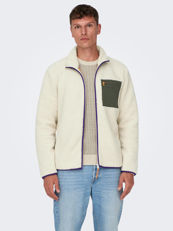 ONLY & SONS Jachetă bărbătească din blană artificială crem ONLY & SONS Dallas